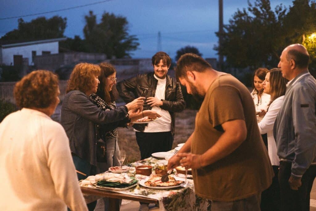 Community dinner at Masseria Olga coliving – connecting people through food and shared values