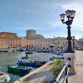 Historic center of Bari with cathedral and narrow streets, close to Masseria Olga coliving in Puglia, Italy.