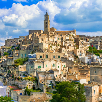 Stone houses and cave dwellings of Matera, a UNESCO World Heritage Site near Masseria Olga coliving in Italy.